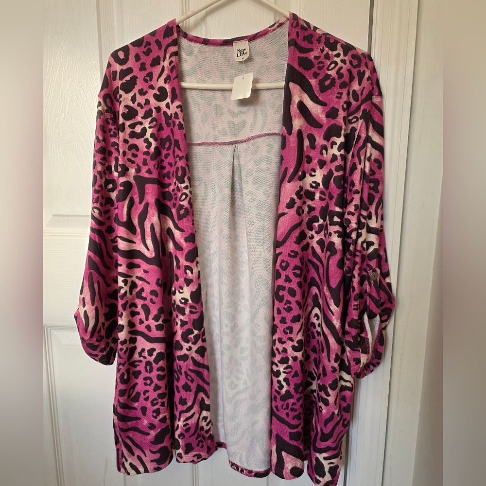 Sew In Love Vibrant Pink and Black Animal Print Cardigan
